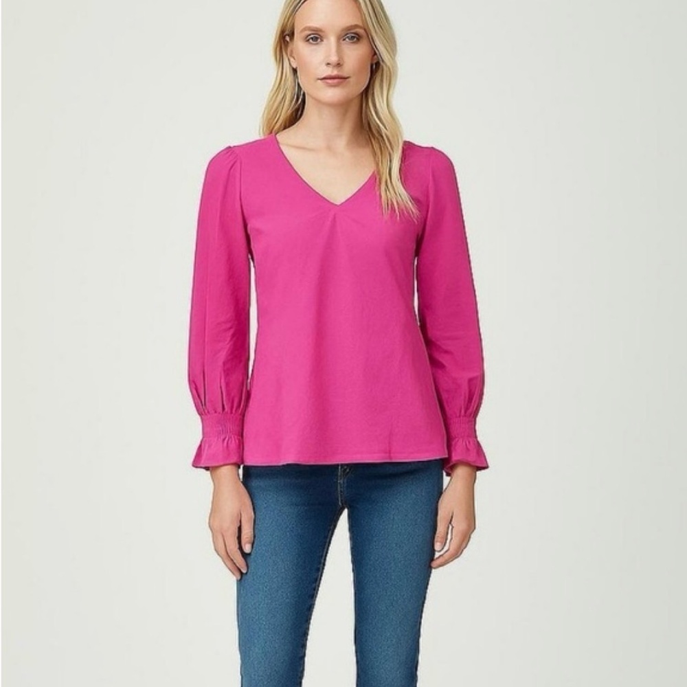 Tuckernuck Pomander Place Easton Blouse Pink Cotton Poplin Long Sleeve Blouse Sm